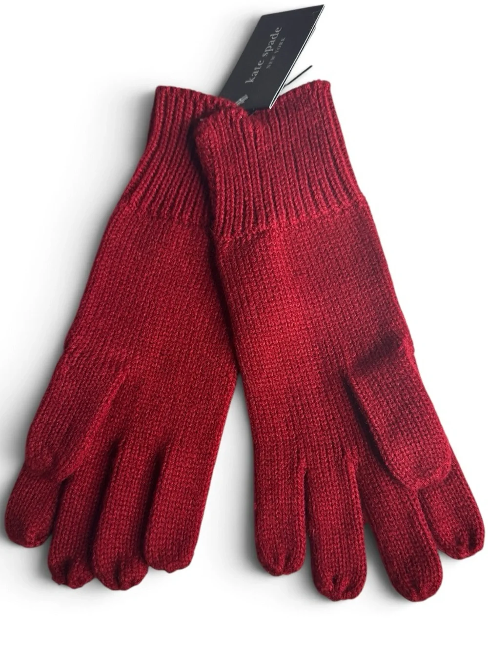 Kate Spade Flocked Spade Soft Knit Gloves Red One Size NWT